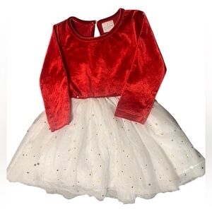 Baby Girl Red Velvet & Gold Star Tulle Dress size 2 . (NWOT) Holidays